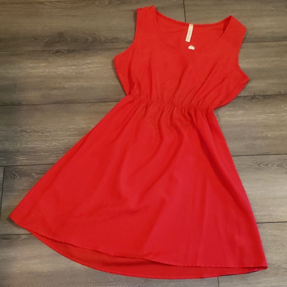 Red Scalloped Open Back Dress